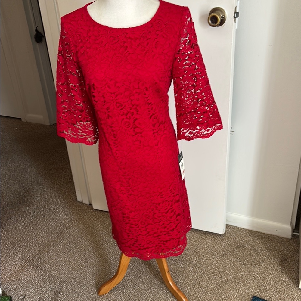 Red Lace Sheath Dress - Elegant Women's Cocktail Dress. Ralph Lauren NWT.Size 12